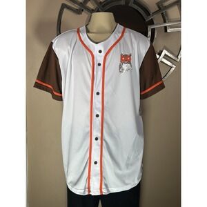 Hooters Makes You Happy Polyester White Brown Short Sleeve Button-Up Jersey XL